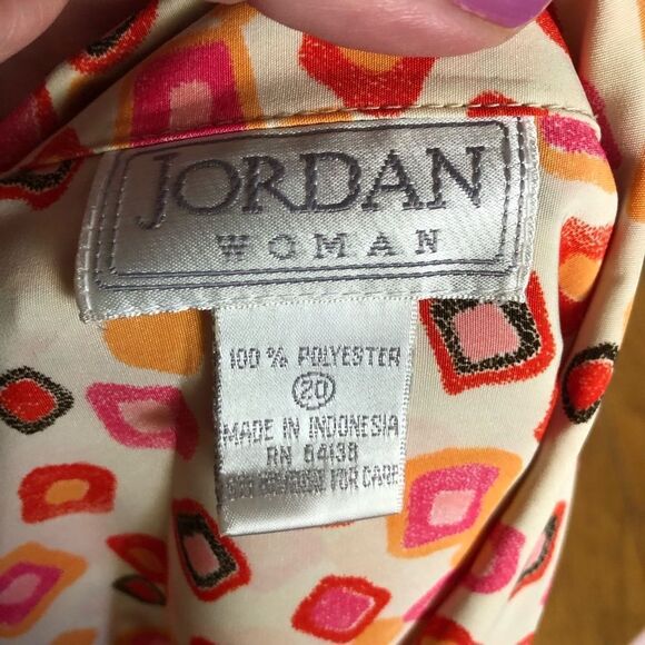 JORDAN WOMAN Collared Buttons Geometric Roll Tab Sleeve Blouse - 20 - Picture 13 of 13